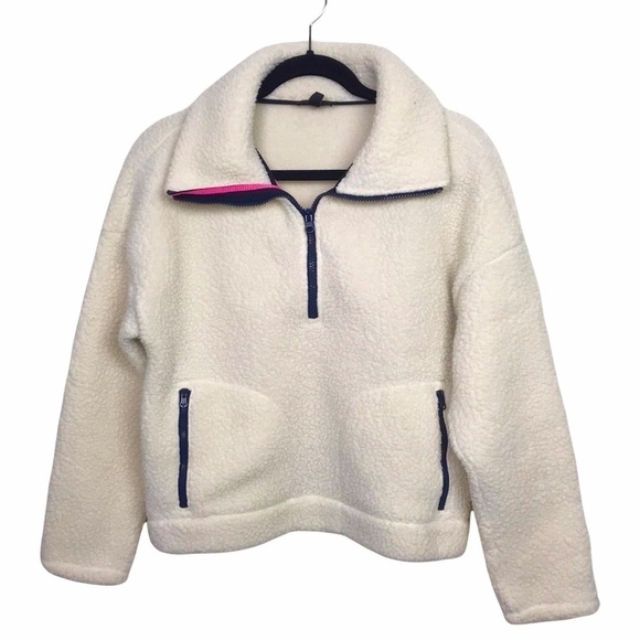 J Crew Ivory Crop Half Zip Polartec Fleece Pullover Sweater - Picture 1 of 10